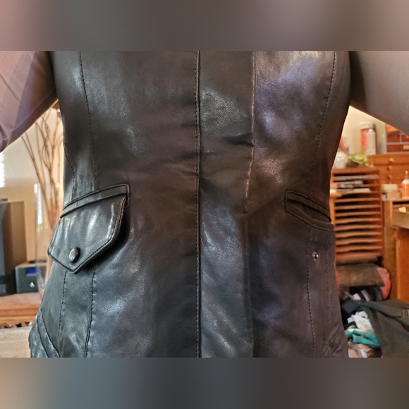 Mackage two part Black Lamb Skin Leather Jacket with Ribbed Collar - Picture 14 of 15